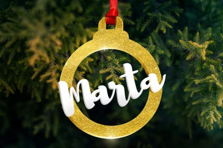 Bola de Navidad personalizada · Metacrilato dorado purpurina