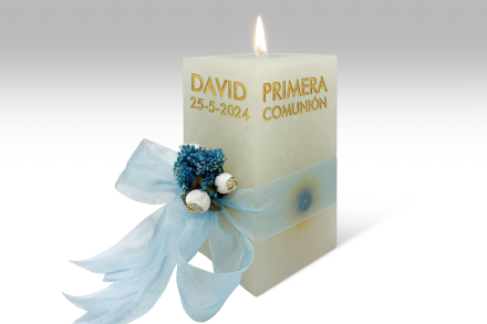 Espelma personalitazada per comunió · 15 cm · Color Blanc amb fl