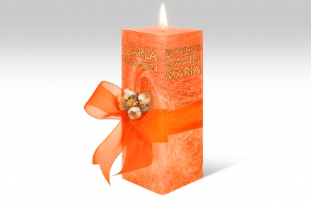 Espelma personalitzada per bateig · 21,5 cm · Color Taronja