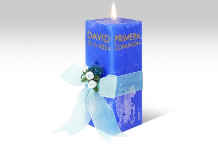 Vela personalizada para comunión · 21,5 cm · Color Azul