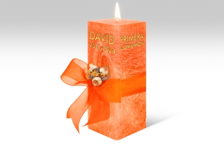 Espelma personalitzada per comunió · 21,5 cm · Color Taronja
