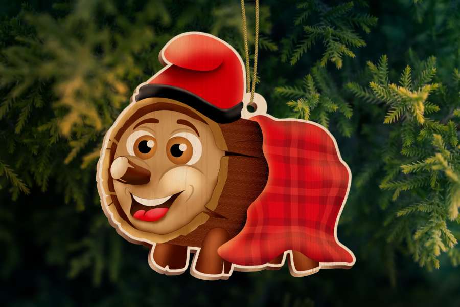 Tió de madera para colgar en el árbol de navidad